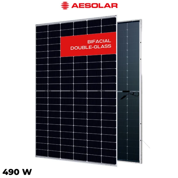 پنل خورشیدی 490 وات دوطرفه مونوکریستال AE SOLAR