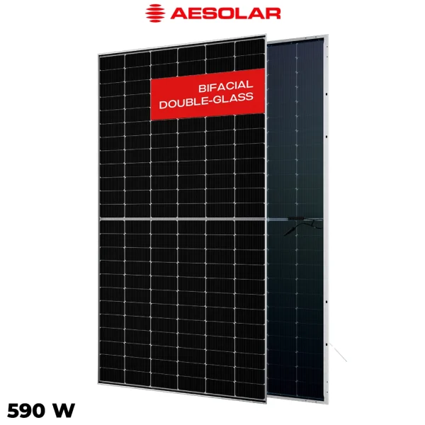 پنل خورشیدی 590 وات دوطرفه مونوکریستال AE SOLAR