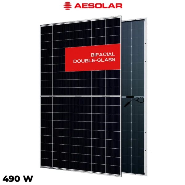 پنل خورشیدی 490 وات دوطرفه مونوکریستال AE SOLAR