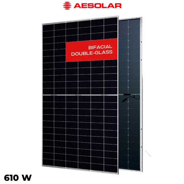 پنل خورشیدی 610 وات دوطرفه مونوکریستال AE SOLAR