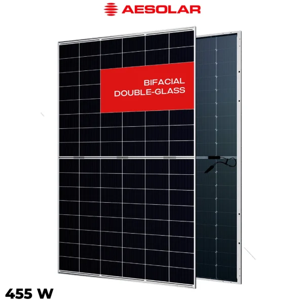 پنل خورشیدی 455 وات دوطرفه مونوکریستال AE SOLAR