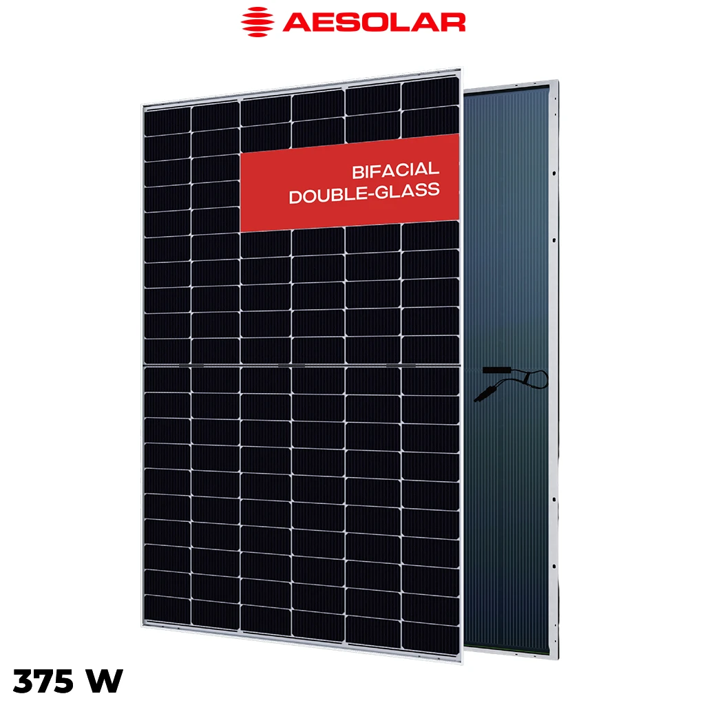 پنل خورشیدی 375 وات دوطرفه مونوکریستال AE SOLAR