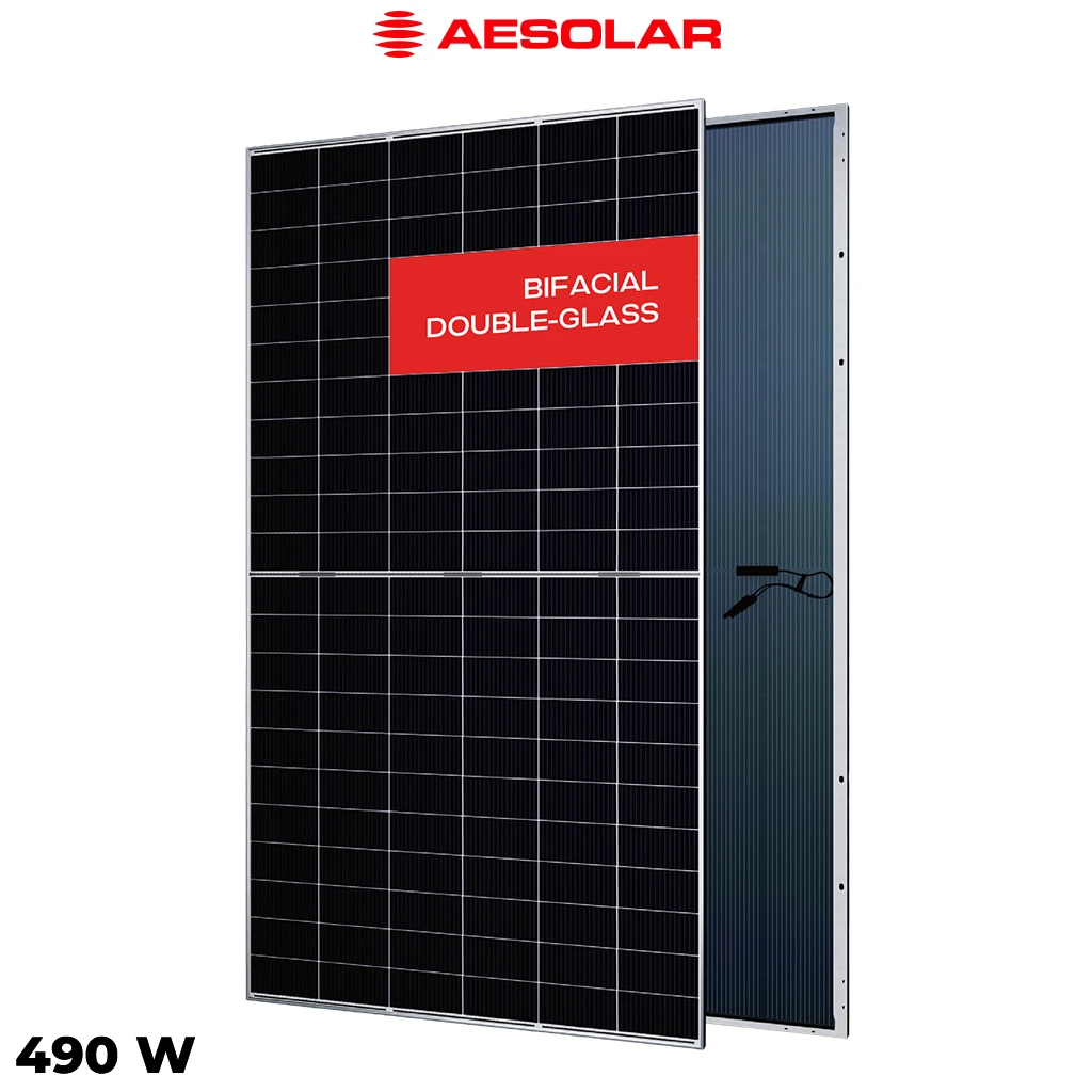 پنل خورشیدی 490 وات دوطرفه مونوکریستال AE SOLAR
