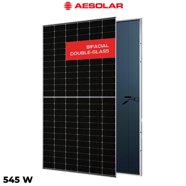 پنل خورشیدی 545 وات دوطرفه مونوکریستال AE SOLAR