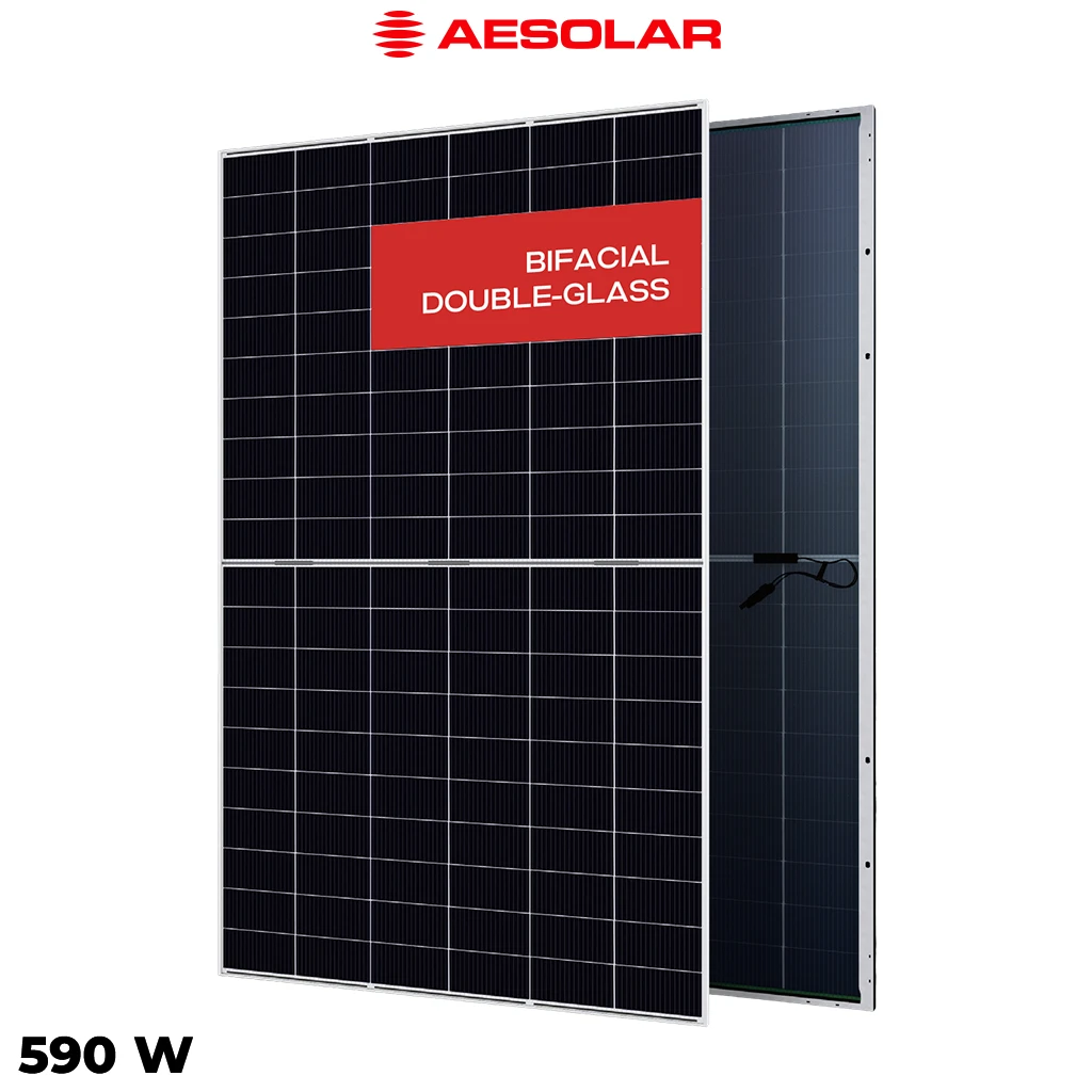 پنل خورشیدی 590 وات دوطرفه مونوکریستال AE SOLAR