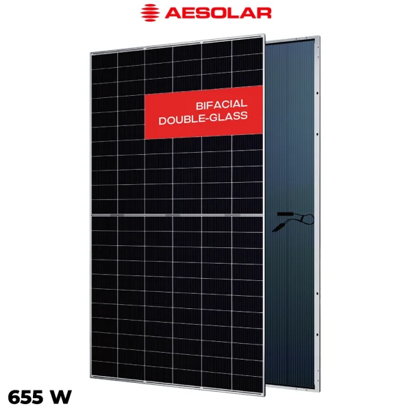 پنل خورشیدی 655 وات دوطرفه مونوکریستال AE SOLAR